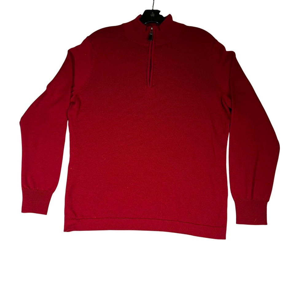 Jos. A.‎ Bank Traveler Mens Red 100% Merino Wool Quarter Zip Sweater Large L